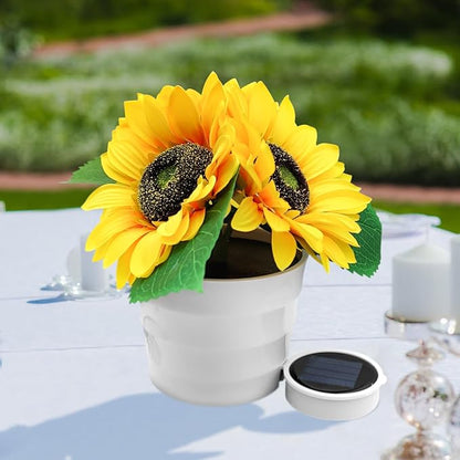 Solar Sunflower Bonsai Lamp, LED Artificial Flower Lamp Sunflower Solar Lights Outdoor Waterproof, Flower with Vase Garden Decor Table Light for Back Yard Decorations