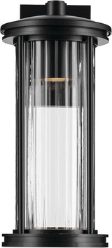 Kichler Barras 16" 1-Light Outdoor DarkSky Approved Wall Sconce with Clear Ribbed Glass in Black, Vertical Mount | Lumora