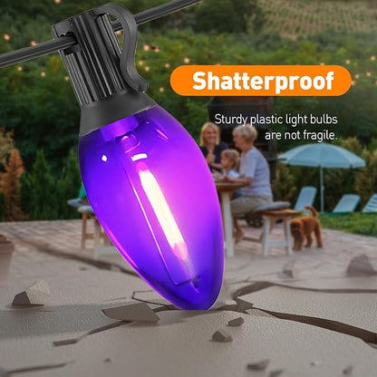 C7 Purple Christmas Lights Outdoor and Indoor 10ft - Halloween LED String Lights with 10 Vintage Bulbs, Waterproof Black Wire for Patio, Roofline, Xmas Tree, Holiday Decor