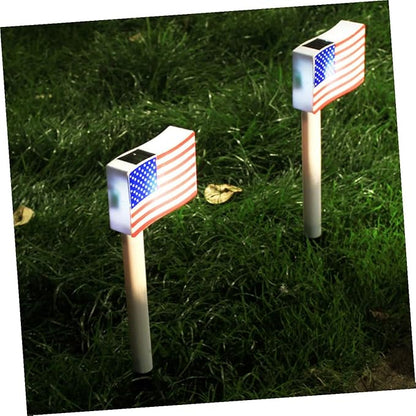 2pcs Solar LED Flag Garden Lights, Outdoor Pathway Ground Plug Lamps for Independence Day Decoration Random Color