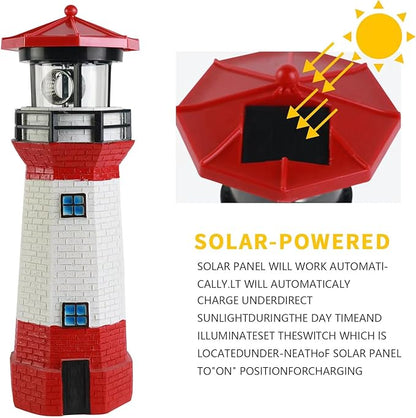 Red Solar Lighthouse, Rotating LED Lighthouse Decorative Lights, Courtyard Waterproof Landscape Lights, Outdoor Solar Lights Resin Crafts As Gifts for Friends.