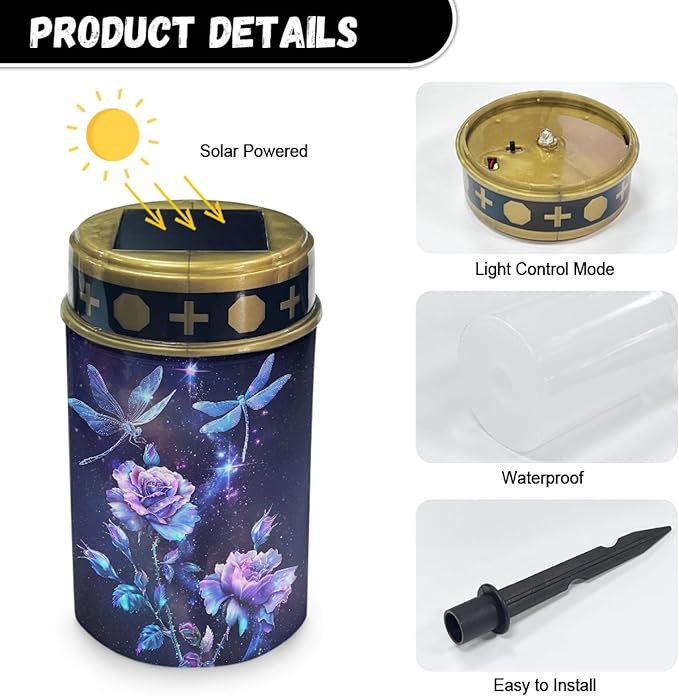 Dragonfly Purple Flower Solar Lights for Outdoor Eco-Friendly Cemetery Led Light ABS Material Solar Lamp Sympathy Gift