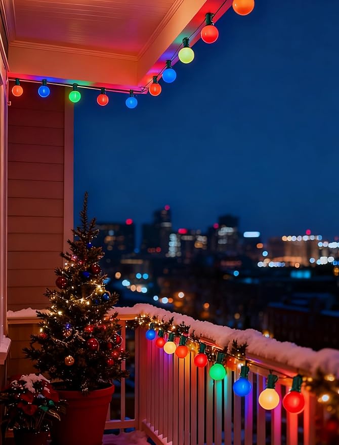 50Ft Outdoor Multicolor Christmas Lights, G40 Globe Patio String Lights with 27 Ceramic Colorful LED Bulbs(2 Spare), Outside Christmas Lights for Holiday Party Garden Backyard Roofline Xmas Decor