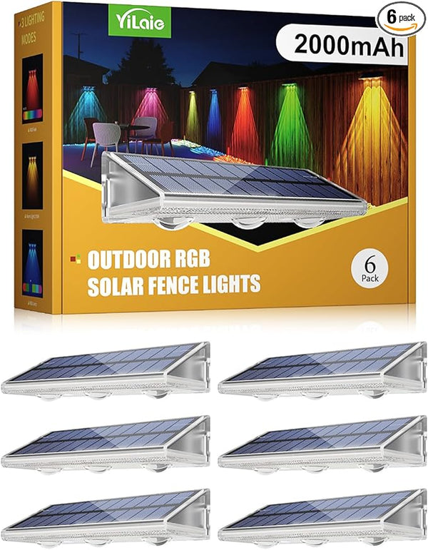 YiLaie Solar Fence Lights Outdoor - Warm White & RGB 6 Color, Solar Lights Outdoor IP67 Waterproof, Garden Lights | Lumora