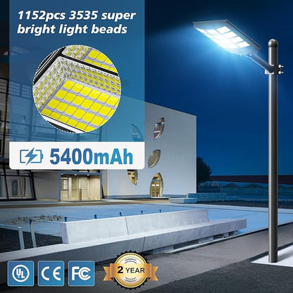 Sunwish Solar Lights Outdoor Waterproof 5000W, 6500K LED Solar Street Light with Motion Sensor & Dusk to Dawn, Security Flood Lights Outdoor with Remote Control for Parking Lots, Yard, Garage