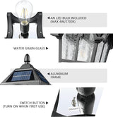 Emliviar Outdoor Solar Lamp Post Light in Black Finish, 22.1" Large Outdoor Lighting with Water Grain Glass Shade | Lumora