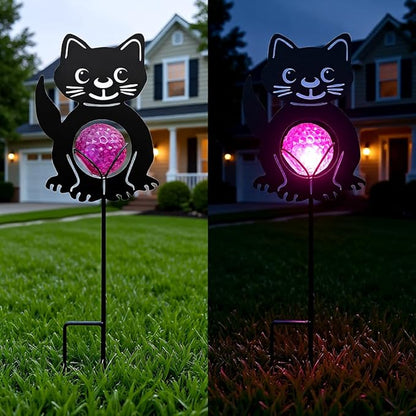 Back Cat Solar Lights Outdoor Decorations, 2 Pack Metal Iron Solar Stake Lights for Yard, Garden, Lawn Decor