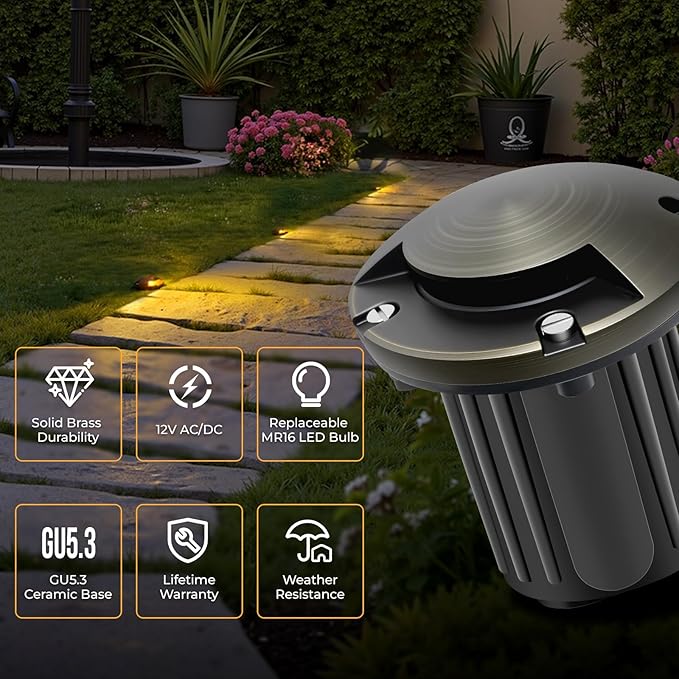 Gardencoin Brass Well Lights Outdoor 12V LED Low Voltage Landscape In Ground Light Waterproof Up Lighting Fixture, Bronze Accent Lighting Fixture Without MR16 Bulb, 12 Pack