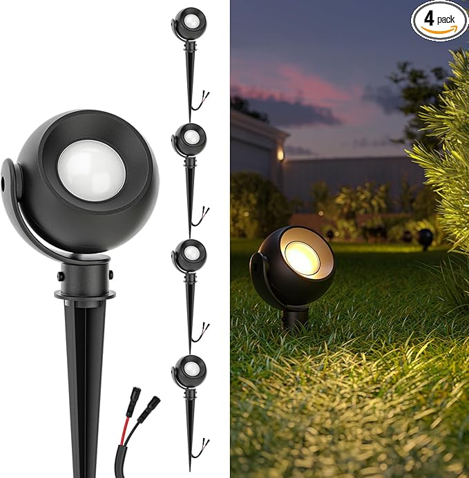 Sunco LED Low Voltage Spotlight Revolver, Sphere Shaped Garden Landscape Lights Outdoor [Luces para Jardin], 4W, 300 LM, 3 CCT: 2700K/4000K/5000K, Wet Rated, ETL 4 Pack.