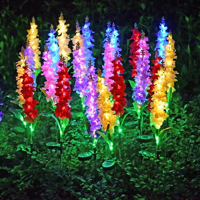 Uonlytech Solar Post Lights Violet Garden Stake Lights 5 Heads Colorful Decorative Yard Path Landscape Lighting for Patio Yard Pathway Purple