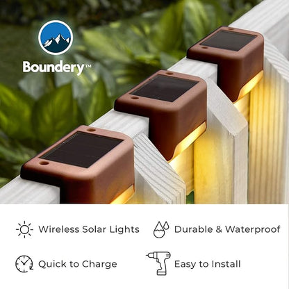 Solar Step Lights by Boundery - Premium LED Solar Waterproof Deck Decor & Fence Lights - Solar Powered Outdoor Lights for Deck, Dock, Steps, Porch, Pathways, Stairs, Railings - (4 Pack)