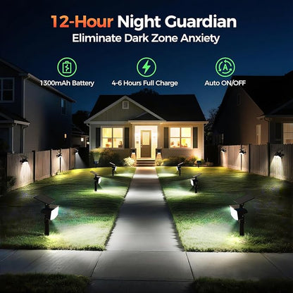 Large Solar Spot Lights Outdoor 6 Pack, 1000 Lumens High Brightness, IP67 Waterproof Solar Spotlight with 92 LEDs, Dusk to Dawn Solar Landscape Lights for Yard, Garden, Plants (Cool White)
