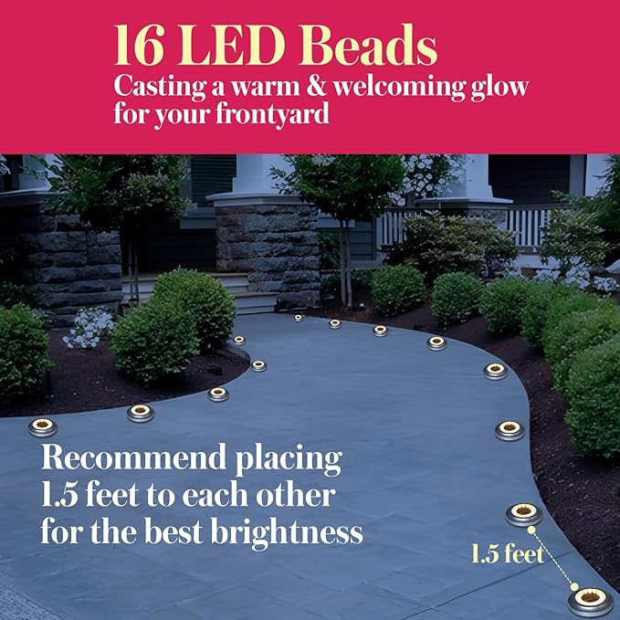 Solar Ground Light 8 Packs, Upgraded 16-LEDs Solar Outdoor Light for Patio, Mower-Friendly Withstand 200lbs Solar | Lumora
