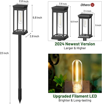 BesLowe Solar Pathway Lights Outdoor, 2-Pack Large LED Solar Light Outdoor Waterproof, Super Bright Outside Lights for Yard, Sun-Powered Landscape Lighting for Garden Walkway, Warm White
