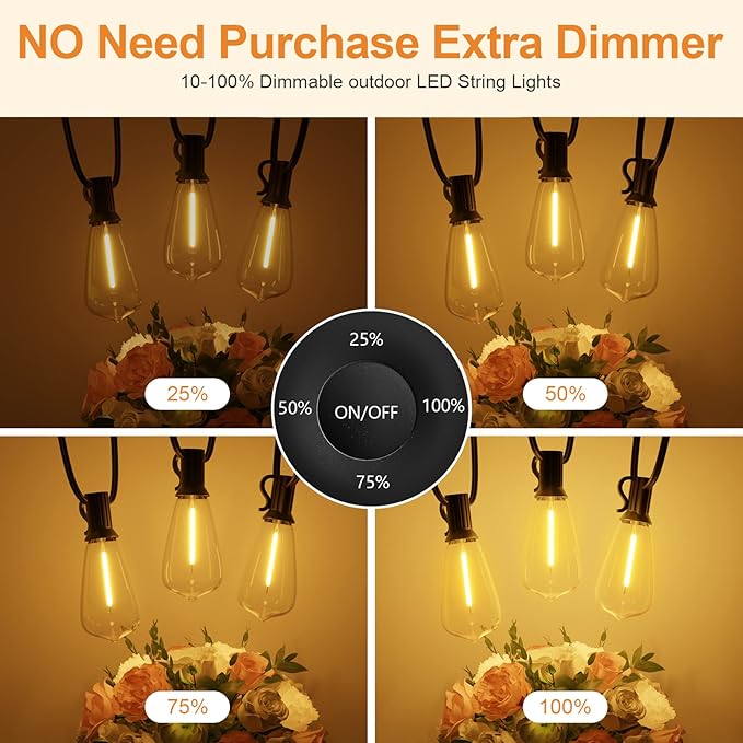 150FT Outdoor String Lights with Remote, Garden Patio Decor with 2500K Warm White, 75+3 LED Edison Bulbs, Support | Lumora