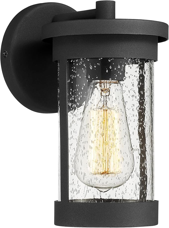 Ken & Ricky Outdoor Wall Light Fixture,Exterior Lighting Fixtures,Modern Sconce Lights for Porch Patio Garage Front Door (Black,Seeded Glass, 1PK)