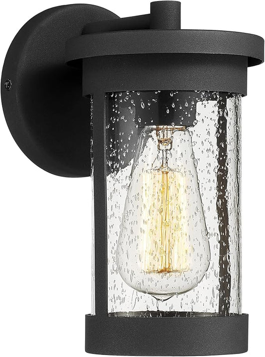 Ken & Ricky Outdoor Wall Light Fixture,Exterior Lighting Fixtures,Modern Sconce Lights for Porch Patio Garage Front Door (Black,Seeded Glass, 1PK)