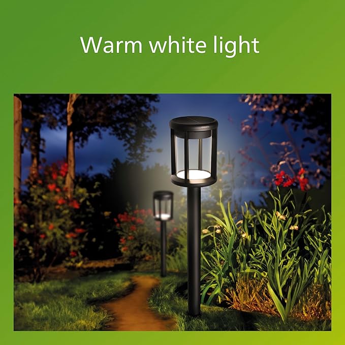 Philips LED Reina Outdoor Solar Pathlight, 1-Pack, Long-Lasting Solar Powered LED Light, Bright White Light, 3000K, 50 Lumens, Ground Spot, IP44, Black
