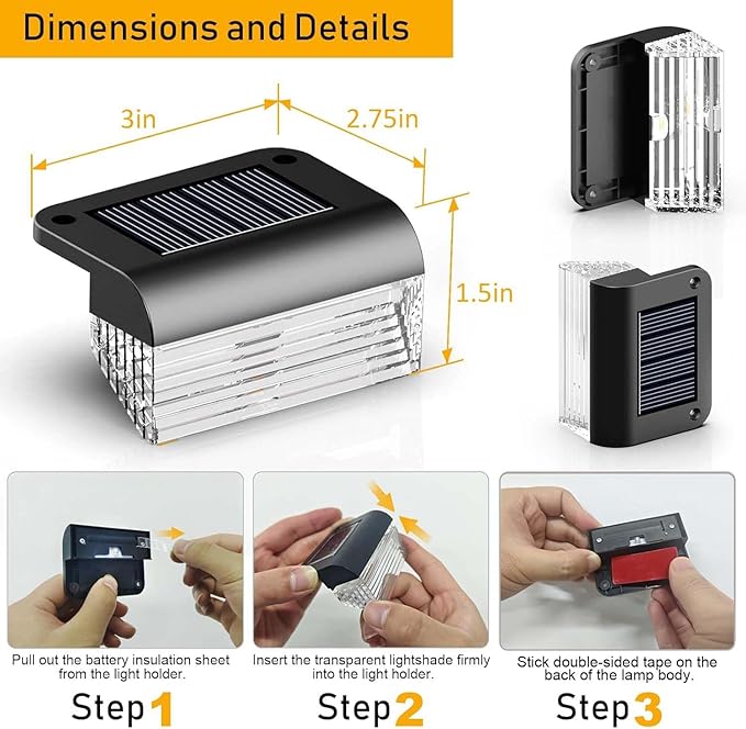 Solar Fence Lights Outdoor - 16 Pack Deck Lights 3000k Fence Light Solar Powered, IP55 Waterproof Setp Lights Outdoor for Deck, Outside Step, Patio, Yard, Backyard, Garden
