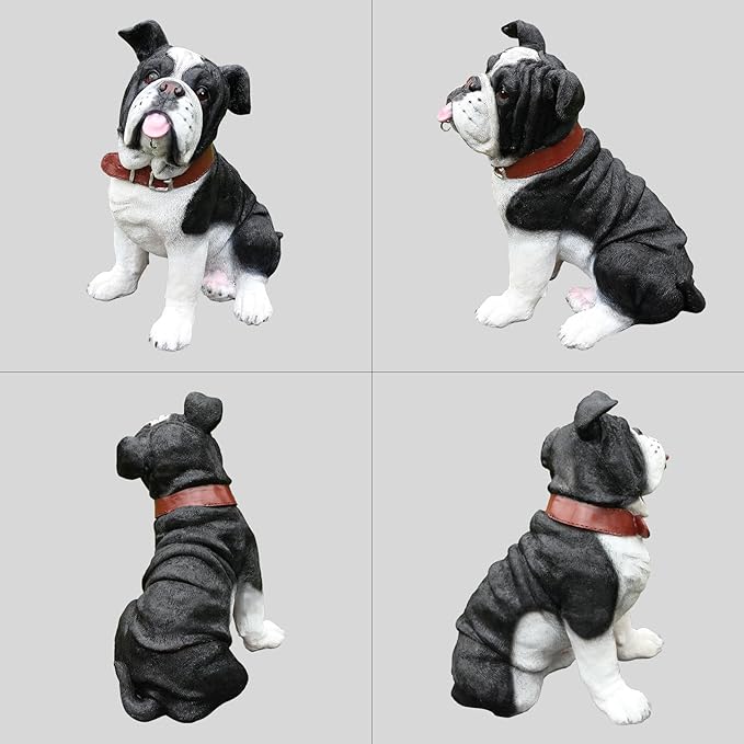 Outdoor English Bulldog Dog Statue with Interchangeable Welcome Sign and Detachable Solar Lantern –LED Light Garden Dog Sculpture Décor, Cute Puppy Design for Yard, Porch, Gift