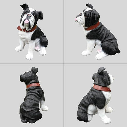 Outdoor English Bulldog Dog Statue with Interchangeable Welcome Sign and Detachable Solar Lantern –LED Light Garden Dog Sculpture Décor, Cute Puppy Design for Yard, Porch, Gift