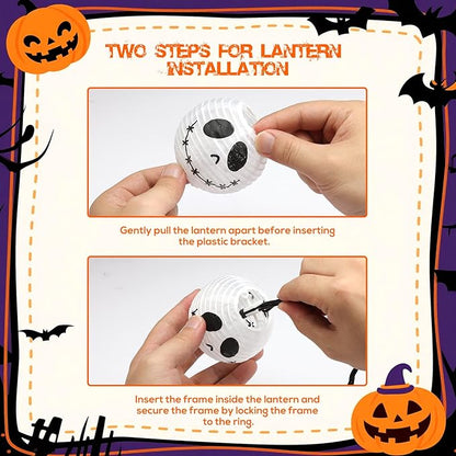 Halloween Ghost Jack Skellington Lantern String Lights, Halloween Lanterns String Lights of 10 Pack Festive White Ghost Jack Face for Spooky Outdoor & Indoor Displays Decorations