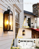 Outdoor Wall Light Fixtures, 2-Light Porch Lights Outdoor, Matte Black Exterior Waterproof Wall Sconce with Glass | Lumora