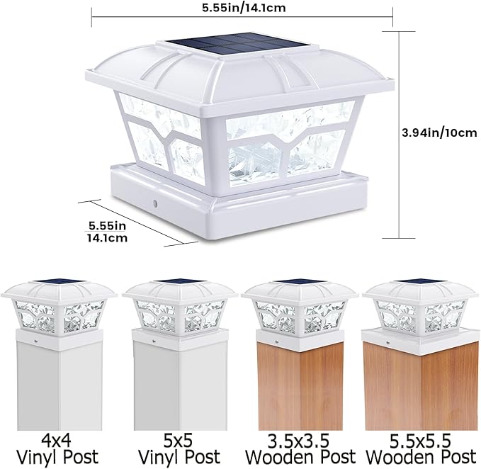 SIEDiNLAR Solar Post Cap Lights Outdoor 2 Color Modes 8 LEDs for 4x4 5x5 6x6 Posts Fence Deck Patio Decoration Warm | Lumora