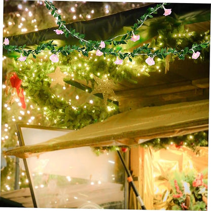DOITOOL 2pcs Decorative Garland String Light Xmas Decor Led Flowers Battery Operated for Outdoor and Indoor Festivities for Gardens and Patios