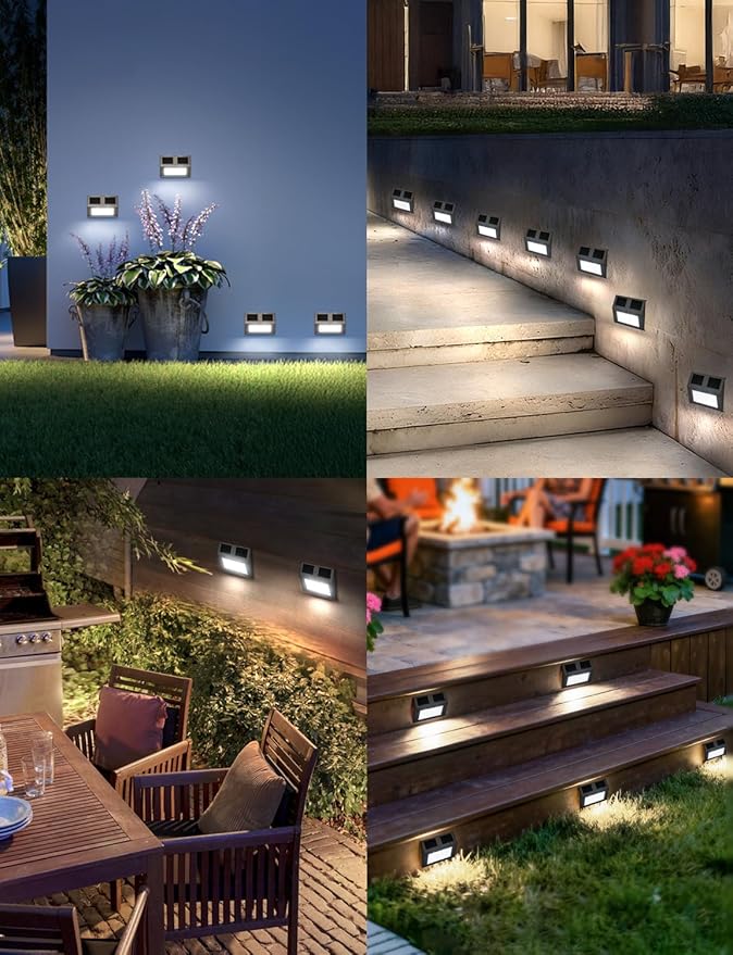 Solar Step Lights, 6 Pack Solar Powered Deck Lights, Outdoor Waterproof Pathway Light, Auto On/Off, 6500K Cool White Outdoor Lighting for Garden Stairs, Fence, Yard, Patio, Wall, Walkway, Porch