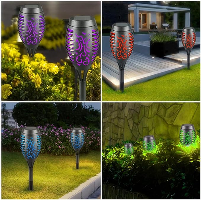 Solar Outside Torch Lights, Outdoor LED Flickering Flame for Garden Decor - 6 Pack, Waterpoorf Landscape Auto On Off Solar Powered Lights for Patio Lawn Yard Driveway Pathway
