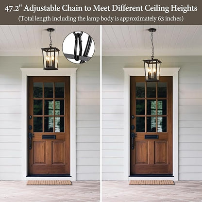 Outdoor Pendant Lights for Porch, 16" 4-Light Large Outdoor Chandelier with Clear Glass, Black Modern Exterior Hanging Porch Light with Long Chain for Gazebo Foyer, OS-OD2601-4HL
