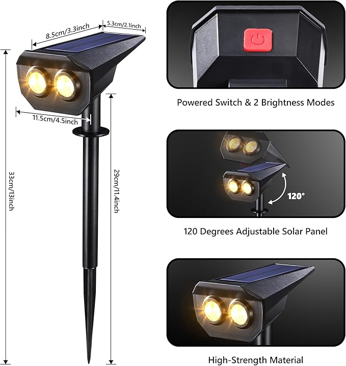 Flacchi Solar Lights Outdoor Waterproof - 2 Lighting Modes Solar Powered Garden Yard Spot Lights for Outside | Lumora