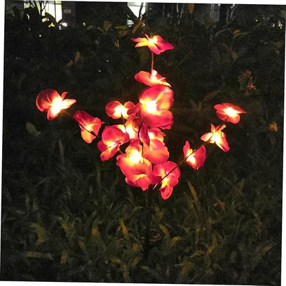 2pcs Orchid Shape Solar Ground Plug Lights Outdoor Garden Solar Lights for Pathway and Landscape Waterproof Decorative Colorful Shades