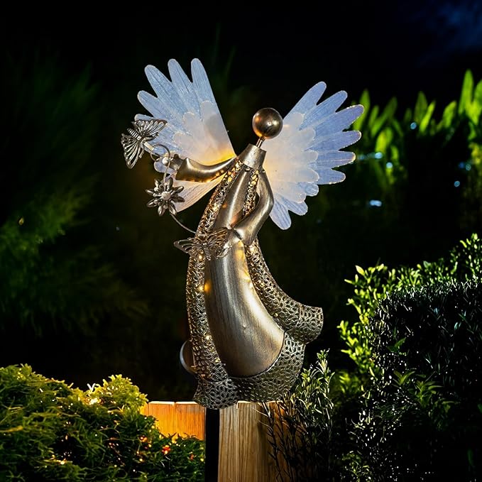Solar Angel Garden Lights, Outdoor LED Metal Decor with Butterflies and Flower, Waterproof Pathway, Lawn Lighting | Lumora