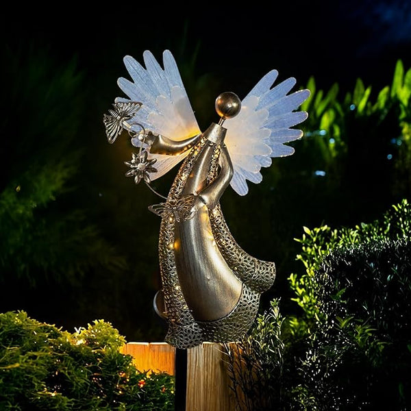 Solar Angel Garden Lights, Outdoor LED Metal Decor with Butterflies and Flower, Waterproof Pathway, Lawn Lighting | Lumora