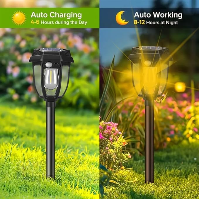 2 Pack Solar Pathway Lights Outdoor, Sensor Light Garden Lights Outdoor Warm White, Waterproof Led Solar Path Lights for Yard, Patio, Landscape, Walkway