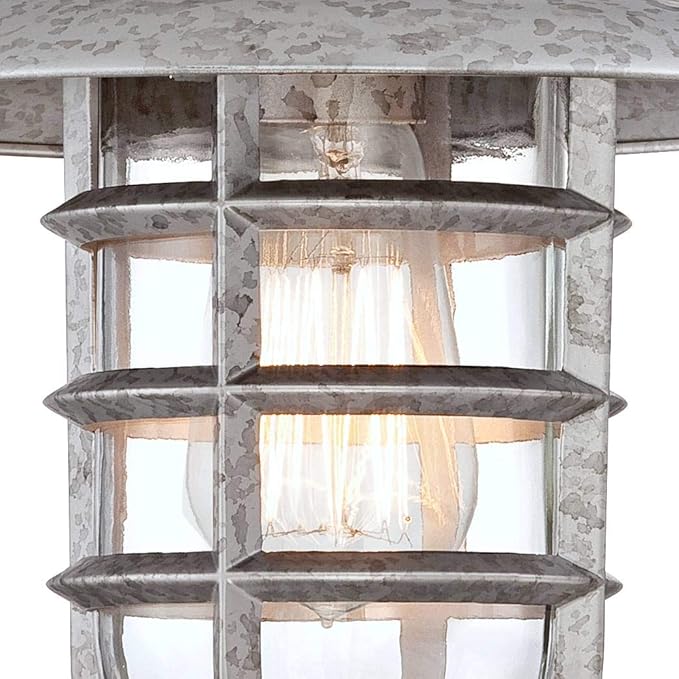 John Timberland Marlowe 13 1/4" High Farmhouse Rustic Modern Hooded Cage Outdoor Wall Light Fixture Mount Porch House Exterior Outside Set of 2 Edison Bulb Weatherproof Galvanized Clear Glass Shade