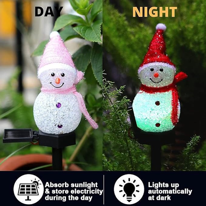 5PACK/Set Christmas Decorations Outdoor,Snowman-Shape Solar Christmas Stakes Lights,Solar Xmas Snowman Pathway Lights,Waterproof Sola r Walkway Landscape Light for Xmas Winter Patio Yard Garden Porch