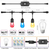 Mlambert 96Ft(2x48ft) Outdoor Patio Lights, RGB Dimmable Cafe String Lights with 30+5 Commercial Grade LED Edison | Lumora