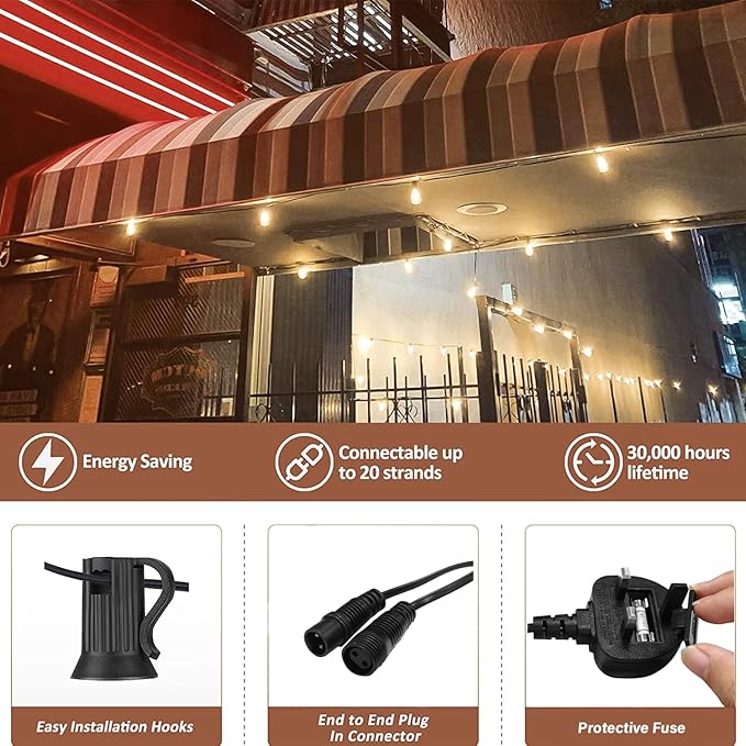 100FT LED Outdoor String Lights, Waterproof Patio Lights with 50+2 Edison Shatterproof Bulbs, Outside Hanging | Lumora