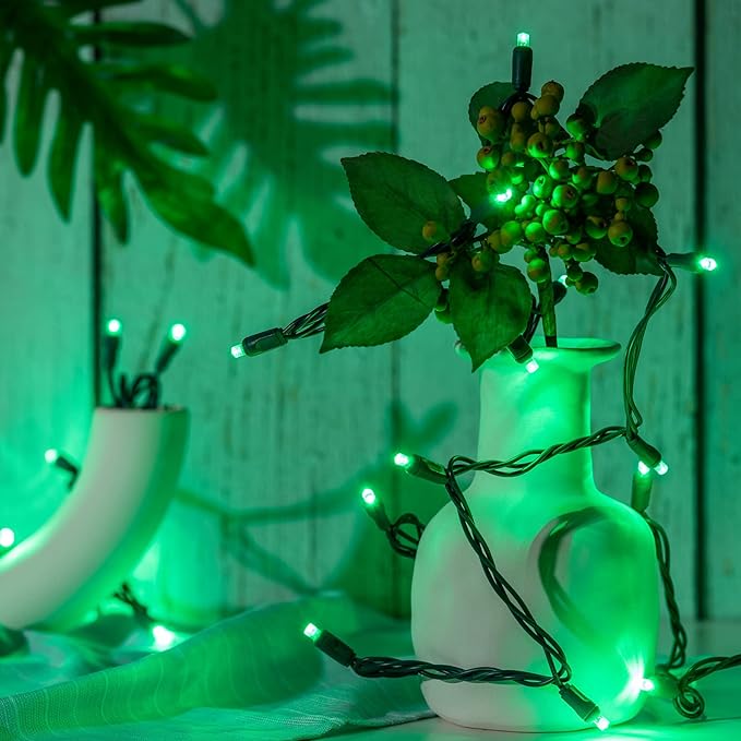 YULETIME Green One-Piece Wide Angle Christmas Lights 140 Count 48 Feet, 2 Sets 70 LED 24 ft High Waterproof 5mm UL Certified String Light (Green)