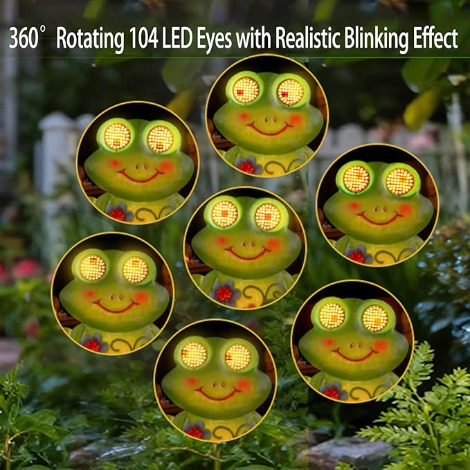 Solar Frog Pathway Lights Outdoor – Solar Powered LED Frog Yard Decor with Blinking Eyes, Auto Dusk to Dawn, IP65 Waterproof Outdoor Garden Solar Lights for Patio, Lawn, Gift for Mom Grandma