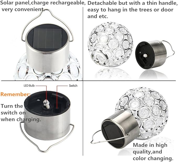 Solar Lights Garden Decorative Hanging Light Auto Color Changing LED Outdoor Balls Stake Lamps Party String Light Globe Ornaments Landscape Lighting for Patio Yard Window(3pack)