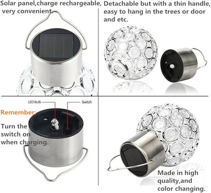 Solar Lights Garden Decorative Hanging Light Auto Color Changing LED Outdoor Balls Stake Lamps Party String Light Globe Ornaments Landscape Lighting for Patio Yard Window(3pack)