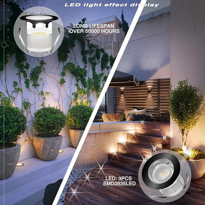 Recessed LED Deck Lighting Kits 12V Low Voltage Warm White Waterproof IP67,Led In Ground Lighting for Steps,Stair,Patio,Floor,Pool Deck,Kitchen,Outdoor Black Border LED Landscape Lighting(20pcs)