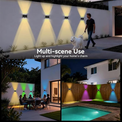TECKNET Solar Outdoor Up Down Lights, 8 Modes RGB Color Changing Wall Sconces with 35% High Conversion Solar Panel, IP66 Waterproof Dual-Lens LED Decorative Lights for Garden, Fence, Patio (1 Pack)