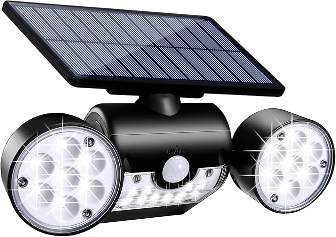 Solar Lights Outdoor, Motion Sensor Security Lights Solar Wall Lights with Dual Head Spotlights 30 LED Waterproof 360°Adjustable Outdoor for Garden Garage Patio (1 Pack)