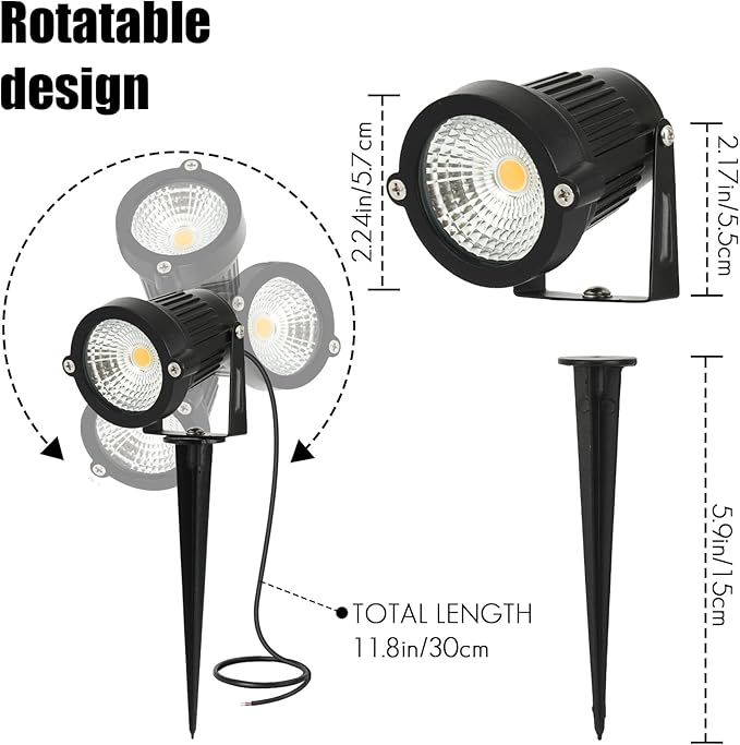 LED Landscape Spotlights Low Voltage 5W 12V 24V Garden Pathway Lights Waterproof IP66 Warm White Walls Trees Flags Outdoor Landscape Lights with Stakes(2P)