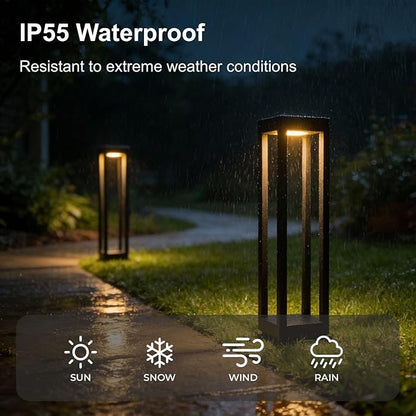 SkyGlow 24" Solar Pathway Light, Stainless Steel LED IP55 Outdoor Waterproof Curb Appeal Modern Landscape Path Bollard Lights for Garden, Lawn, Patio, Courtyard and Driveway Decoration